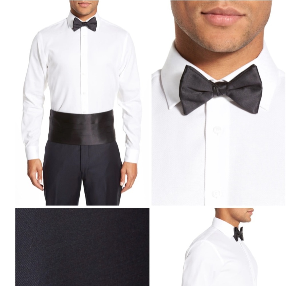 DAVID DONAHUE BLACK SILK PRE-TIED BOW TIE AND SILK CUMMERBUND SET NEW
